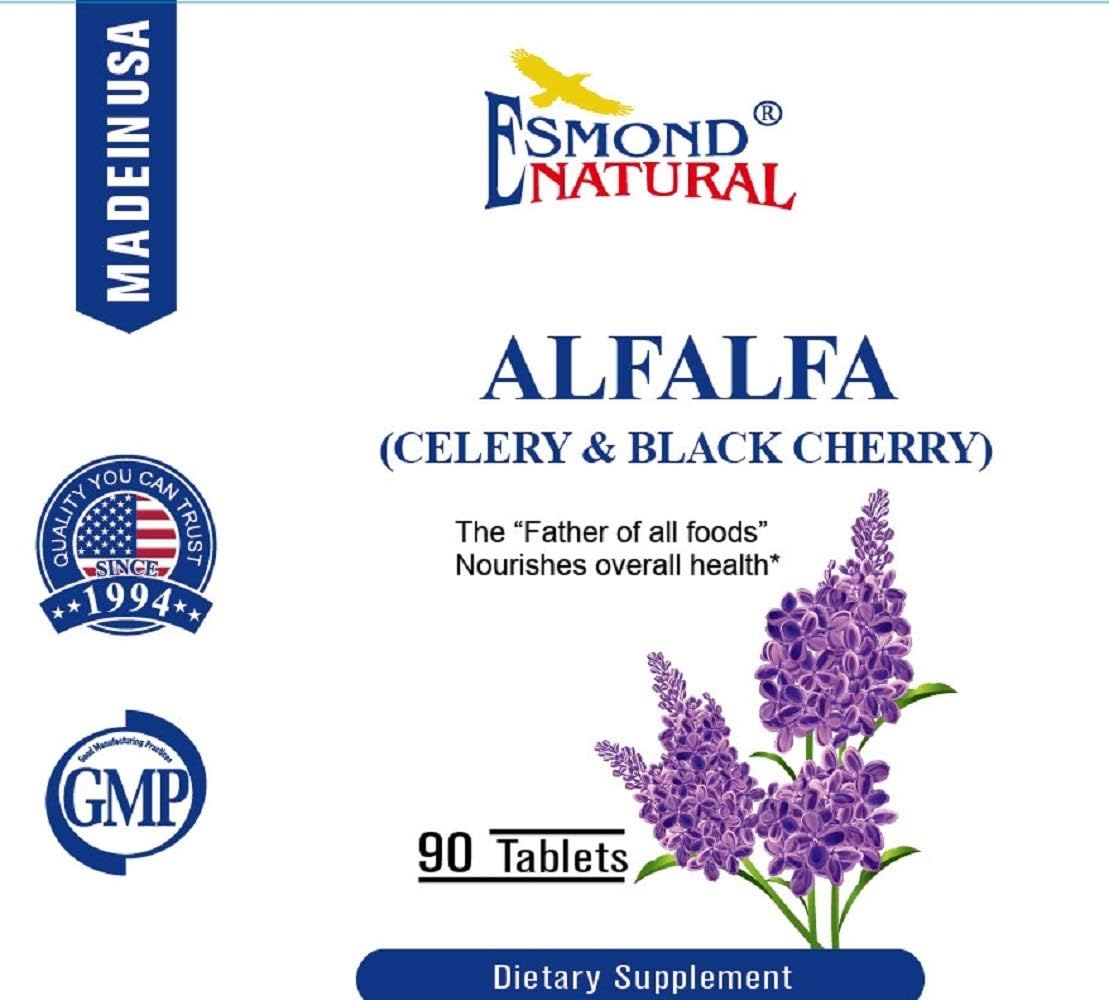 Esmond Natural Alfalfa with Celery & Black Cherry - 1500mg, 90 Tablets - Nourishing Overall Health - GMP Certified - Made in USA