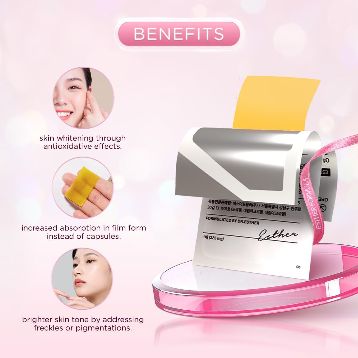 ESTHER FORMULA Glutathione Oral Film 3X 320mg (30pcs), Korean Skin Whitening Supplement with Enhanced Absorption