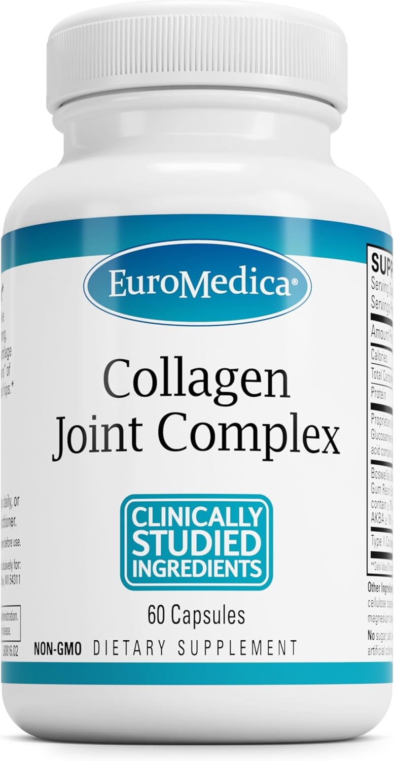 Euromedica Joint Complex Capsules - 60 Count - Type II Collagen, Glucosamine, Chondroitin, Hyaluronic Acid, Boswellia - Advanced Joint Support - Non-GMO - 20 Servings
