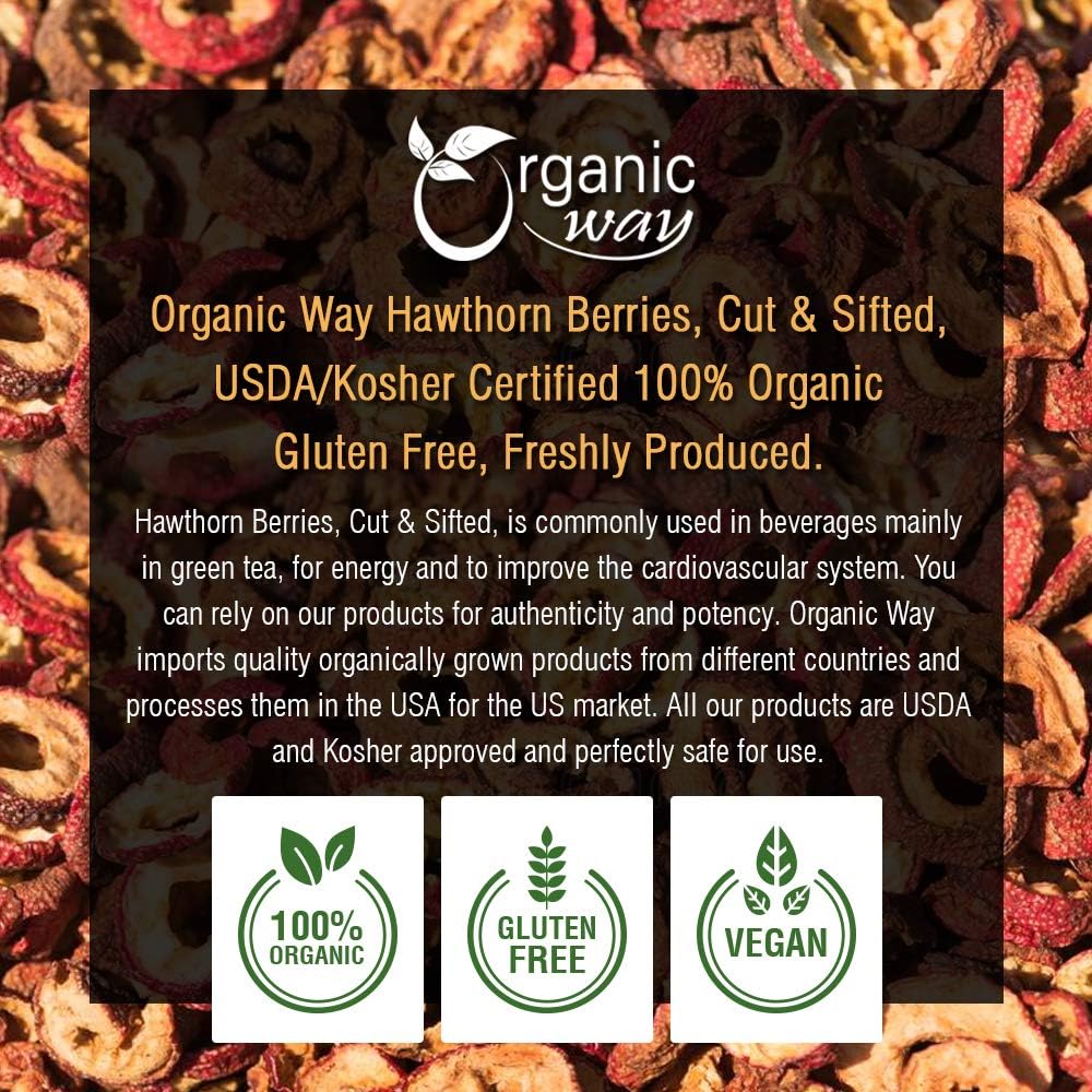 European Wild-Harvest Organic Hawthorn Berries Cut & Sifted - 1/4LB (4OZ) | USDA Certified | Vegan | Non GMO | Gluten Free | Kosher | Albania Origin