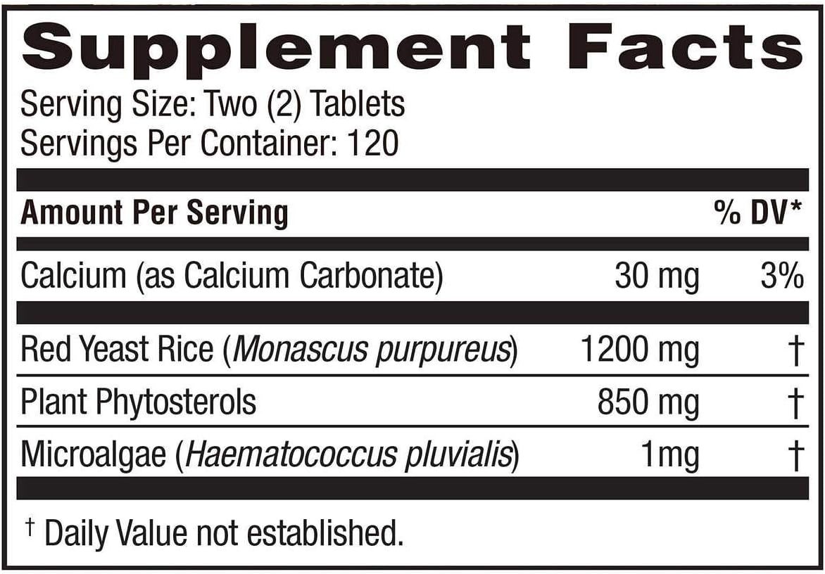 Evaxo Red Yeast Rice Plus 1200mg, 240 Tablets with Plant Phytosterols 850mg per Serving - Natural Cholesterol Support