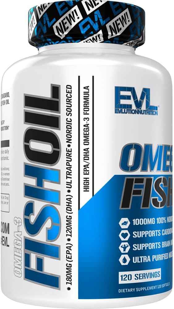 Evlution Nutrition Triple Strength Omega 3 Fish Oil - Burpless Fish Oil EPA DHA Omega 3 Supplement in Easy to Swallow Citrus Flavor Softgels - Enteric Coated Fish Oil Supplement - 120 Count
