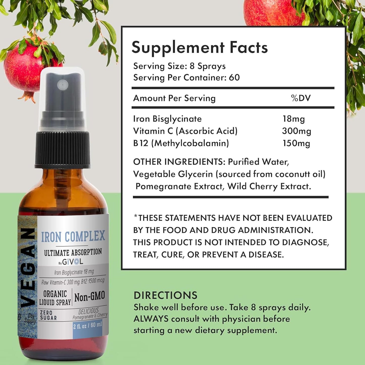 Extra Strength Iron Supplement with Vitamin C, B12, and Zinc Boost Mist for Energy, Immunity, and Elderberry Extract
