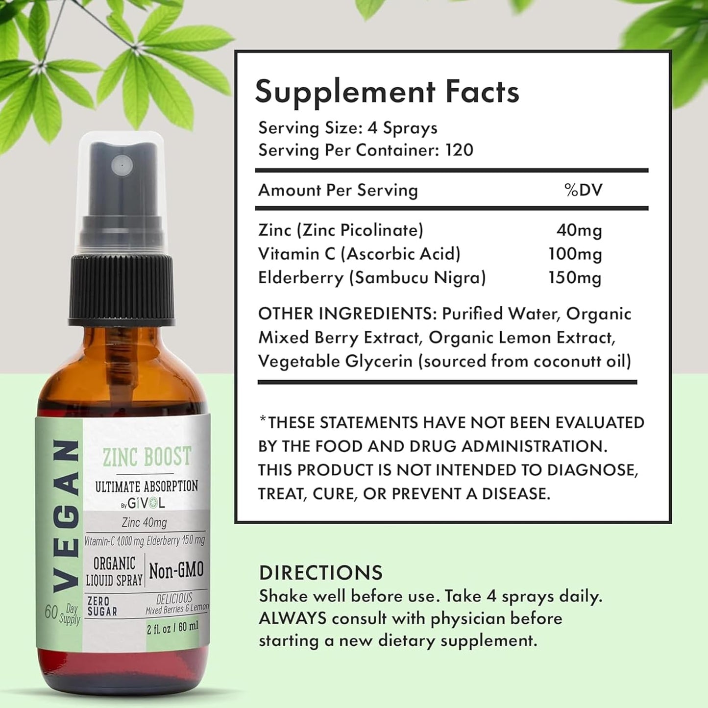 Extra Strength Iron Supplement with Vitamin C, B12, and Zinc Boost Mist for Energy, Immunity, and Elderberry Extract