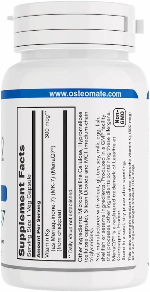 Extra Strength Osteo Mate® Vitamin K2 (MK-7) 300 mcg Supplement - 60 Veg Capsules