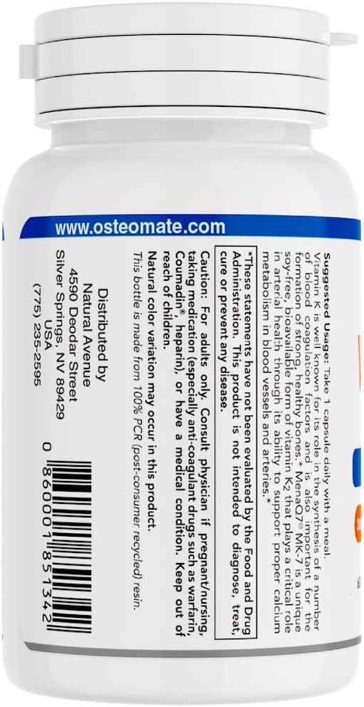 Extra Strength Osteo MateĀ® Vitamin K2 (MK-7) 300 mcg Supplement - 60 Veg Capsules