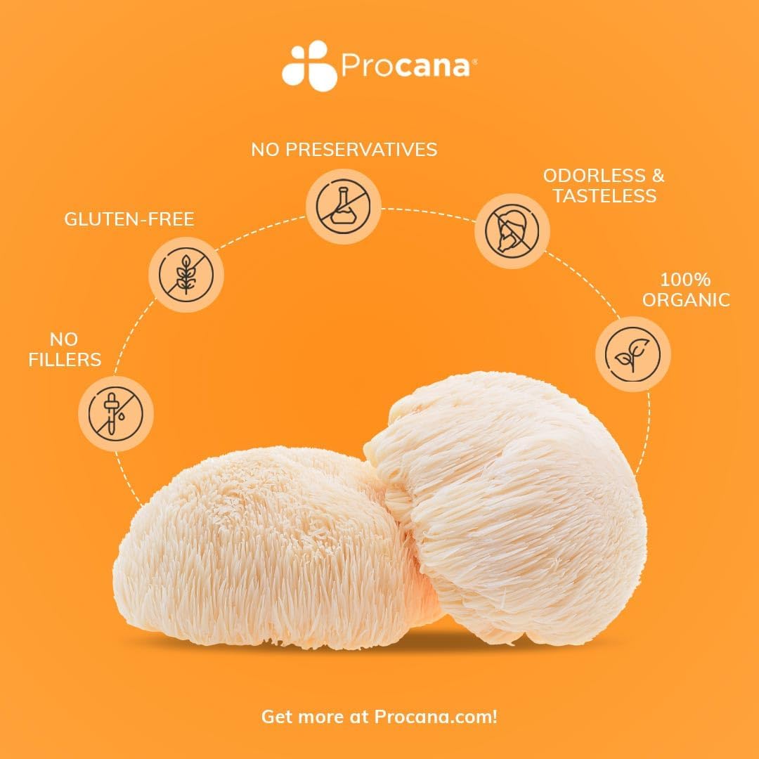 Extra Strength Procana Lions Mane Mushroom Capsules - 1,500mg/serving for Brain Health, Memory, Focus - 45,000mg Bottle (90ct)