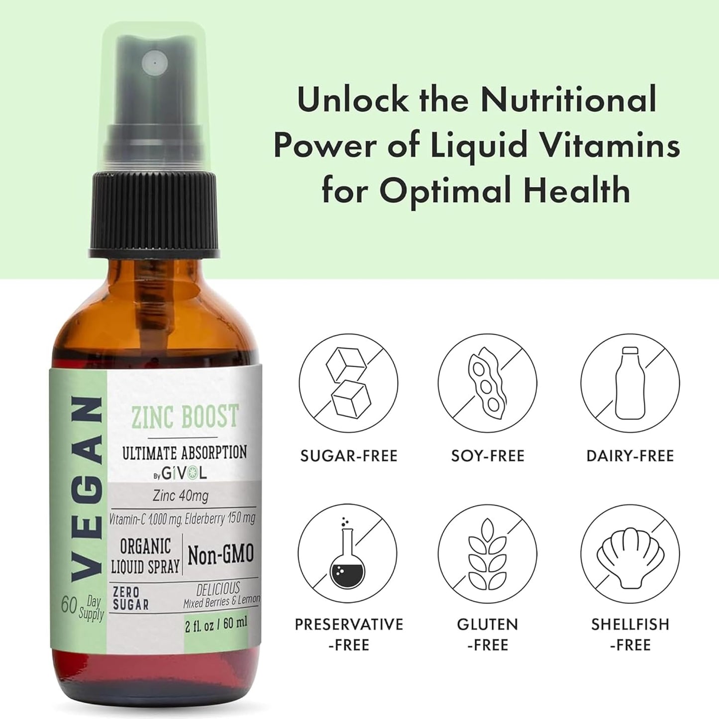 Extra Strength Tri Magnesium Complex Liquid Spray with Vitamin C and Zinc Boost - Sugar Free Elderberry Extract - 300mg Magnesium Biglycinate, Citrate & Taurate - 40mg Zinc - GIVOL