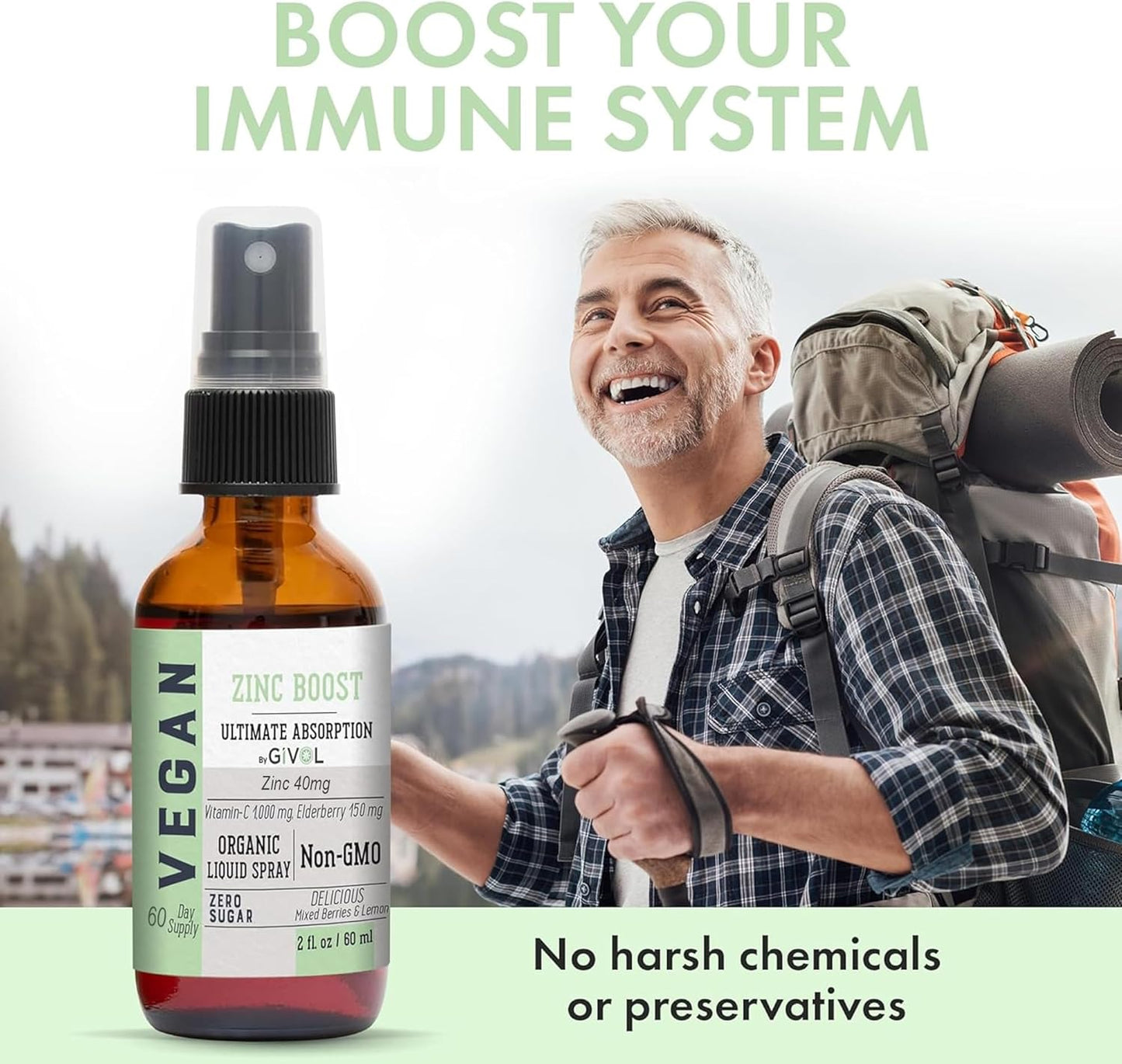 Extra Strength Tri Magnesium Complex Liquid Spray with Vitamin C and Zinc Boost - Sugar Free Elderberry Extract - 300mg Magnesium Biglycinate, Citrate & Taurate - 40mg Zinc - GIVOL