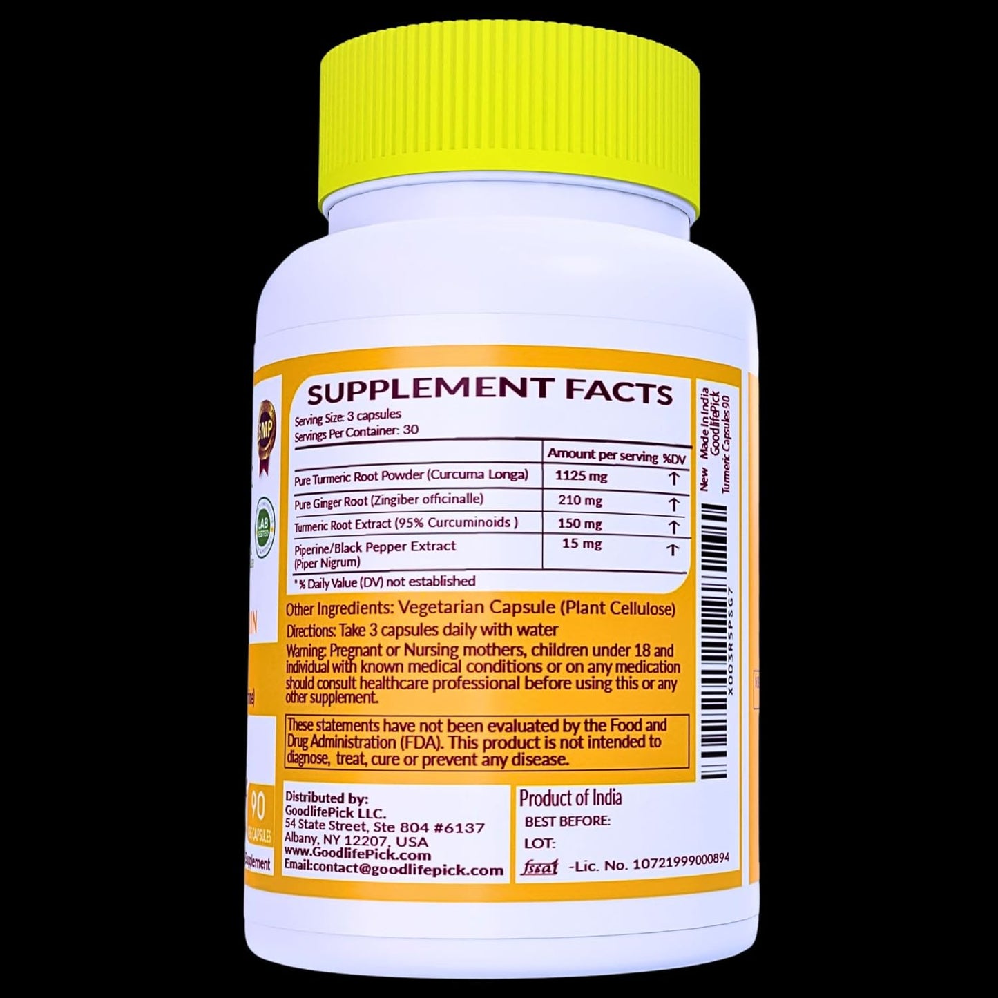 Extra Strength Turmeric Curcumin Capsules with Ginger, Black Pepper Extract - 95% Curcuminoids - NonGMO, All Natural - 90 Veg Capsules