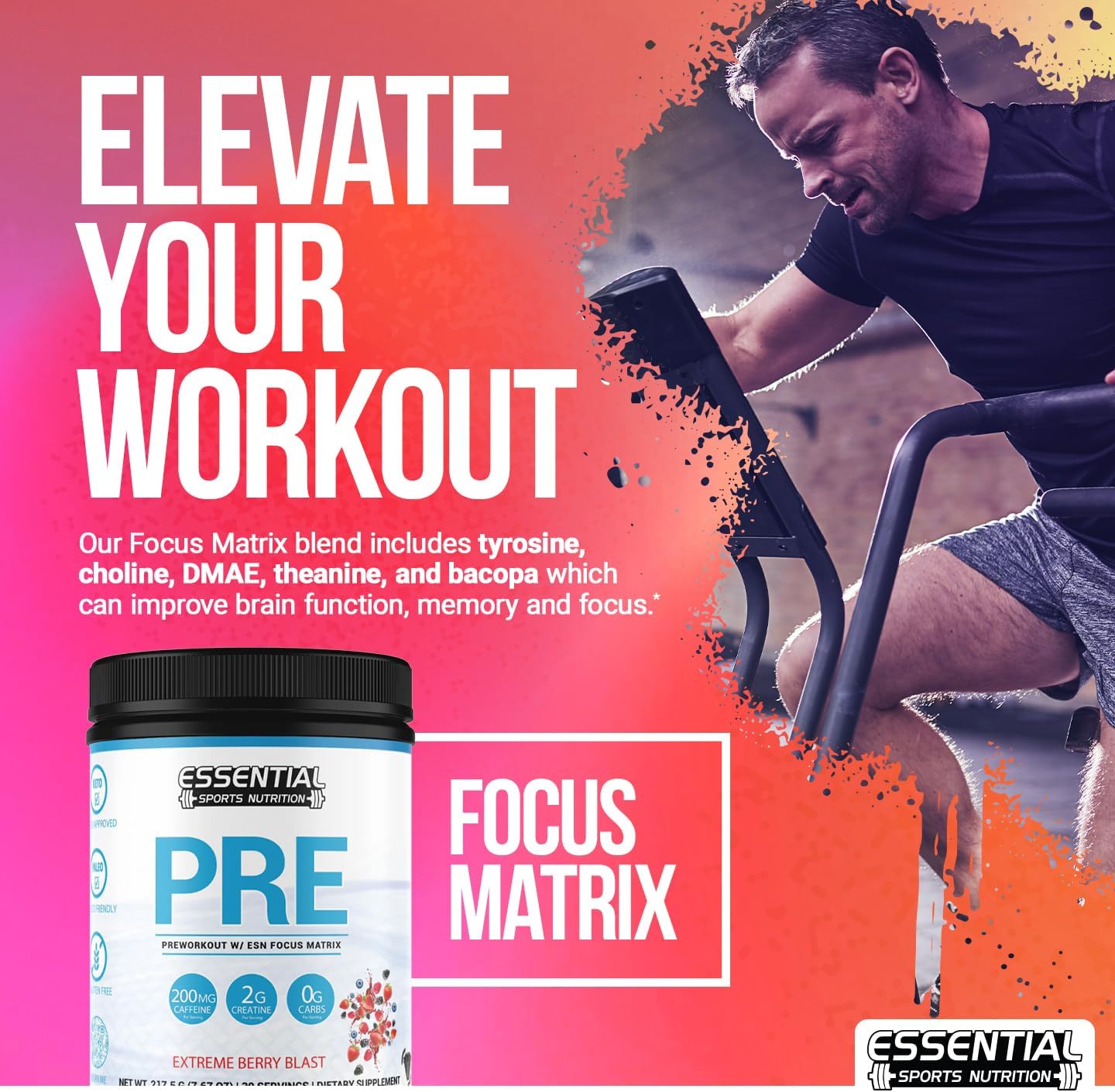 Extreme Berry Blast Pre-Workout Supplement with Creatine, Focus Formula, and Caffeine