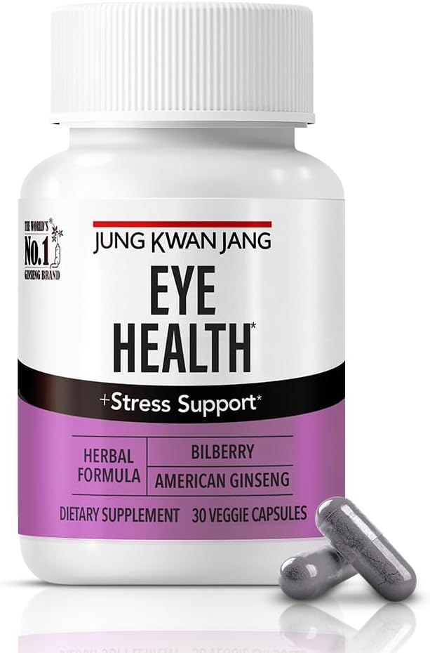 Eye Health Support Capsules with Bilberry and American Ginseng for Vision Care and Cognitive Support, 30 ct - Men and Women