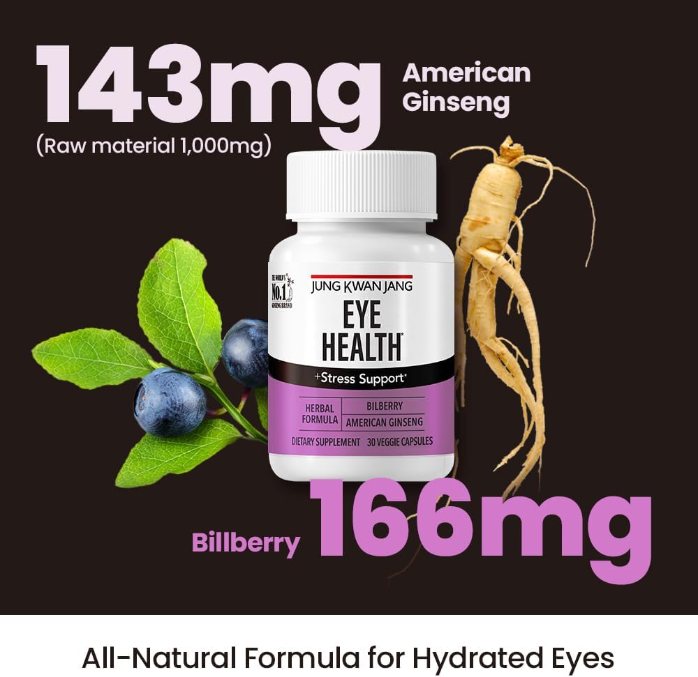 Eye Health Support Capsules with Bilberry and American Ginseng for Vision Care and Cognitive Support, 30 ct - Men and Women