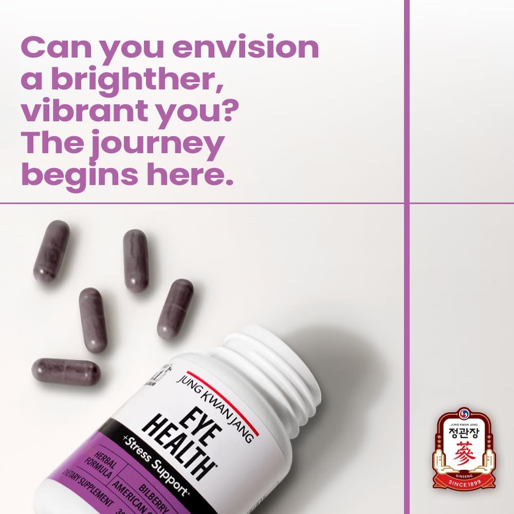 Eye Health Support Capsules with Bilberry and American Ginseng for Vision Care and Cognitive Support, 30 ct - Men and Women