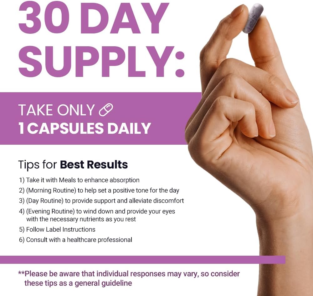 Eye Health Support Capsules with Bilberry and American Ginseng for Vision Care and Cognitive Support, 30 ct - Men and Women