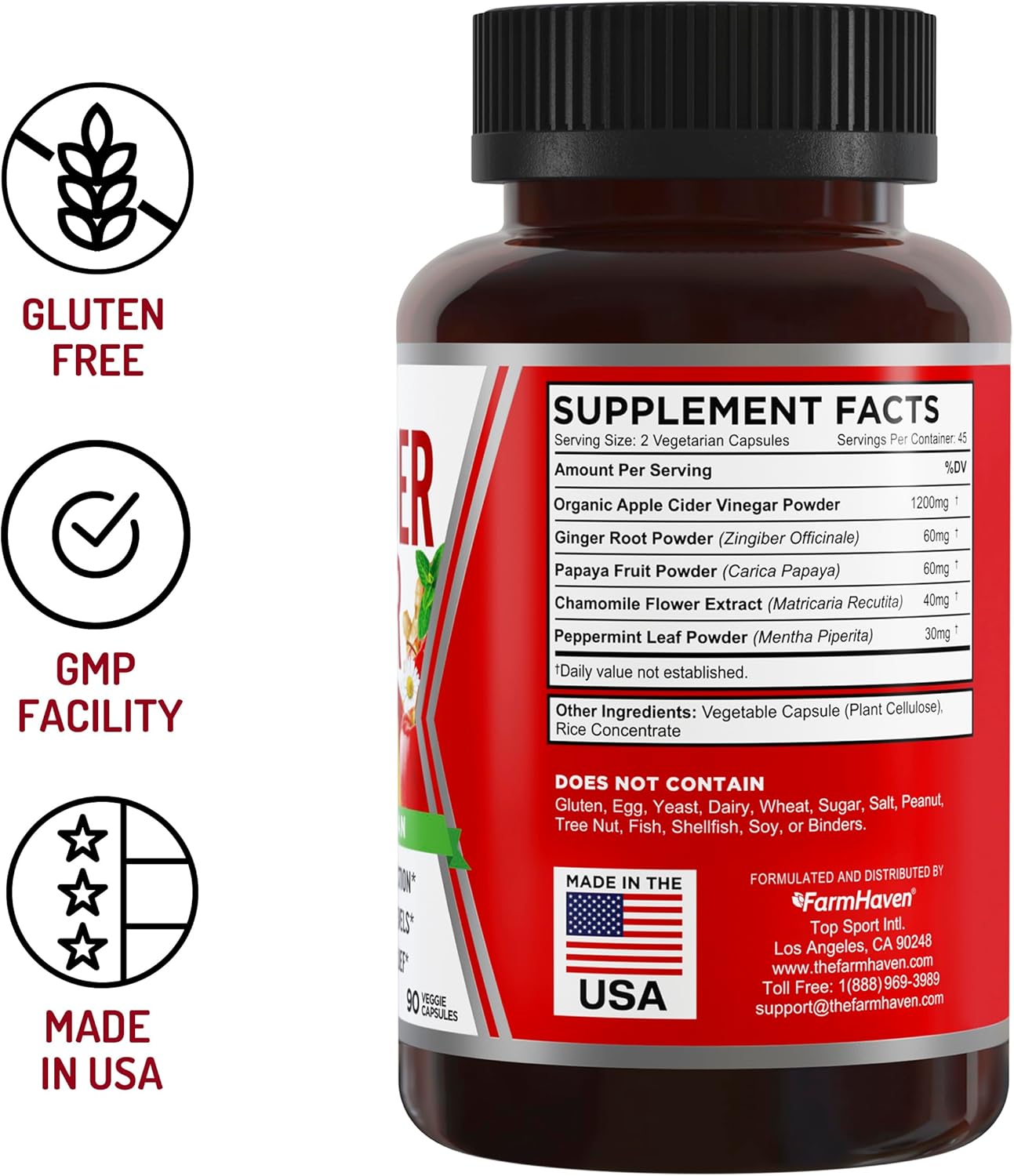 FarmHaven Apple Cider Vinegar Capsules with Ginger, Papaya & Chamomile | 1390mg | Supports Digestion & Immunity | Non-GMO & 100% Natural | 450 Capsules