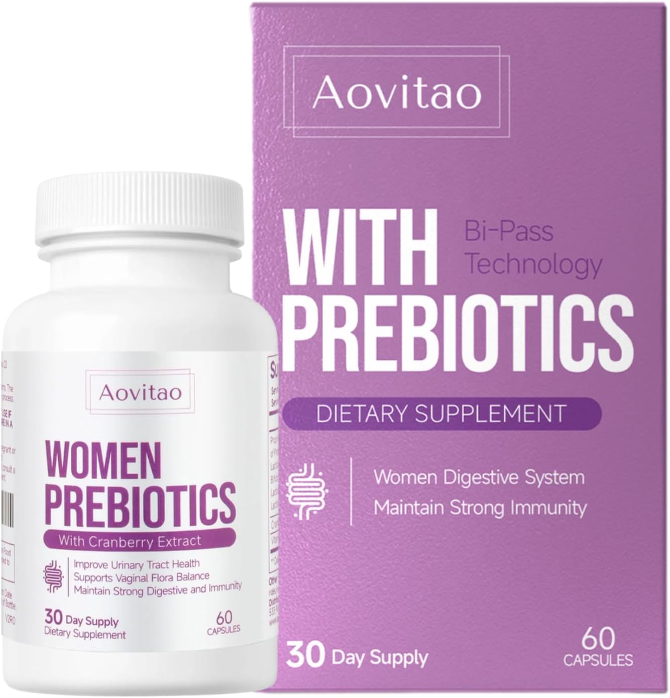 Feminine Gut Health Probiotic Capsules - 60 Billion CFU Vaginal and Urinary Tract Support for Women - Prebiotics for pH Balance