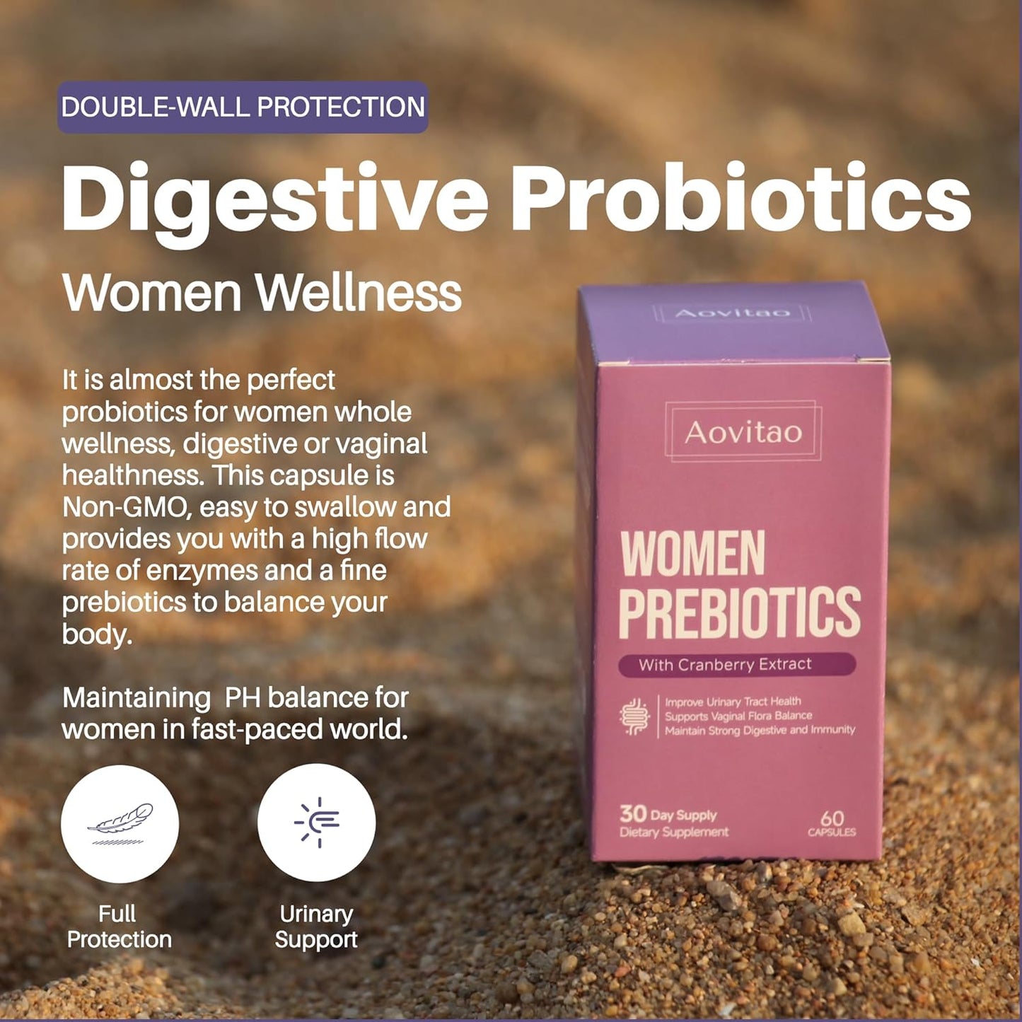 Feminine Gut Health Probiotic Capsules - 60 Billion CFU Vaginal and Urinary Tract Support for Women - Prebiotics for pH Balance