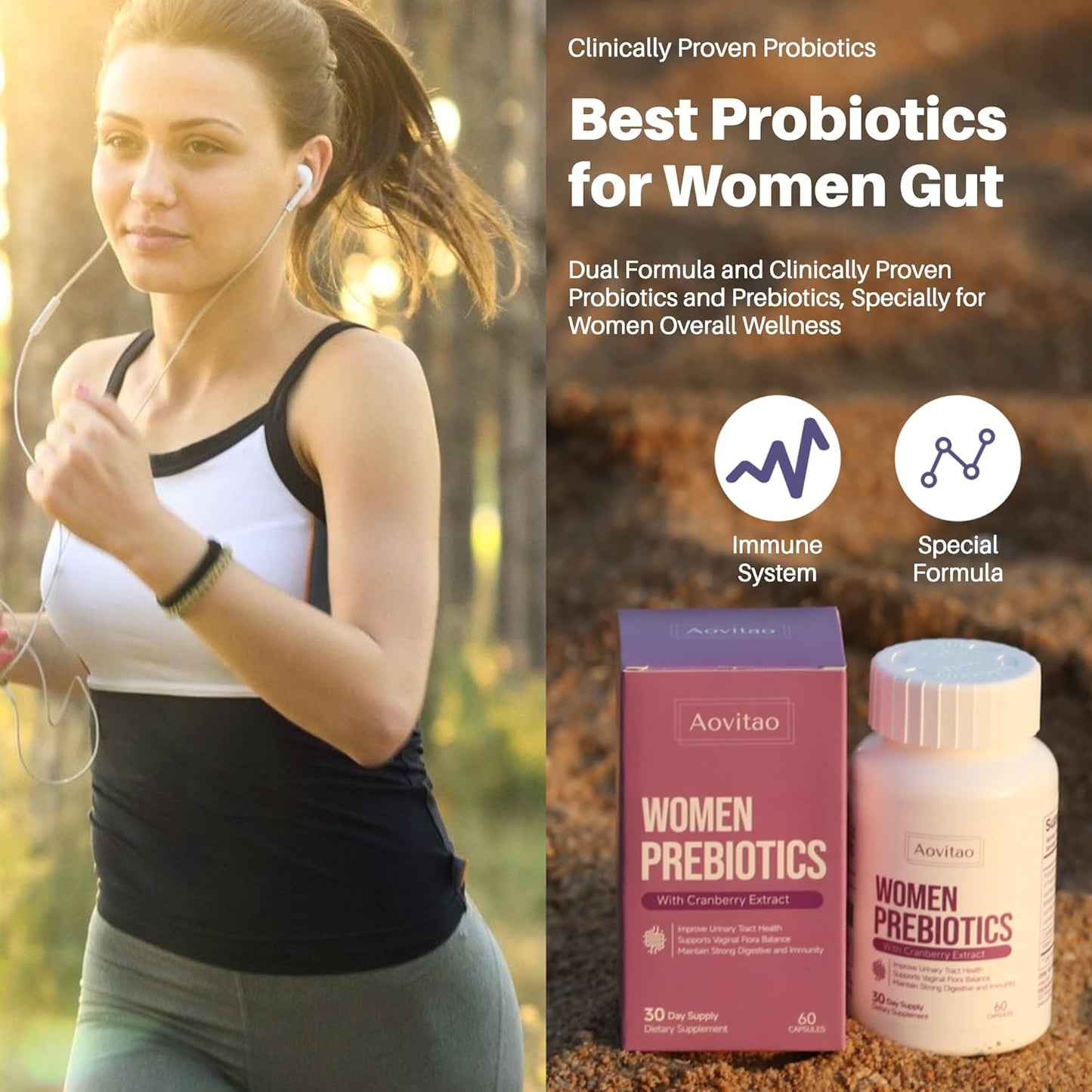 Feminine Gut Health Probiotic Capsules - 60 Billion CFU Vaginal and Urinary Tract Support for Women - Prebiotics for pH Balance