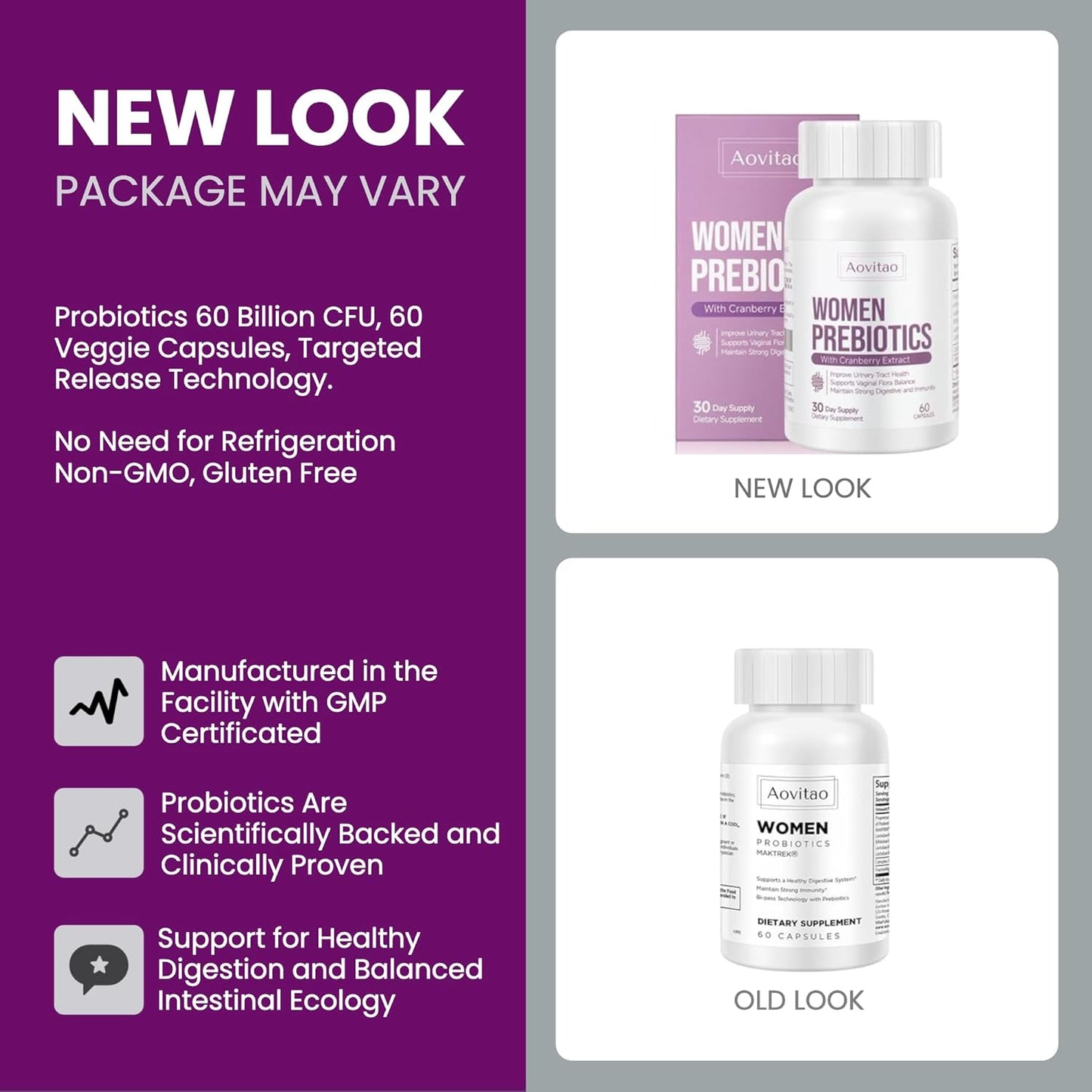 Feminine Gut Health Probiotic Capsules - 60 Billion CFU Vaginal and Urinary Tract Support for Women - Prebiotics for pH Balance