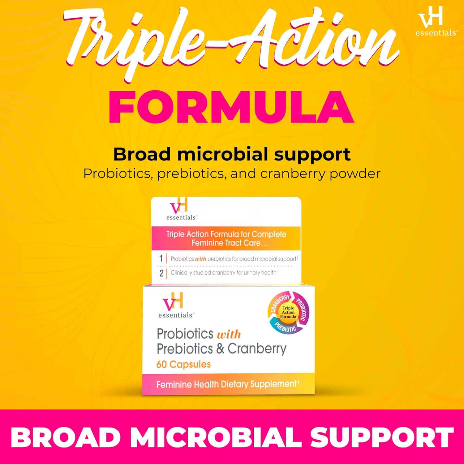 Feminine Health Bundle: Probiotics, Prebiotics, Cranberry Capsules & Odor Control Wipes with Boric Acid