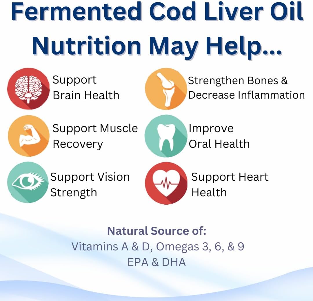 Fermented Cod Liver Oil Liquid - 6 fl. oz. with Vitamin A, D, Omega 3, 6, 9 - Orange Flavor