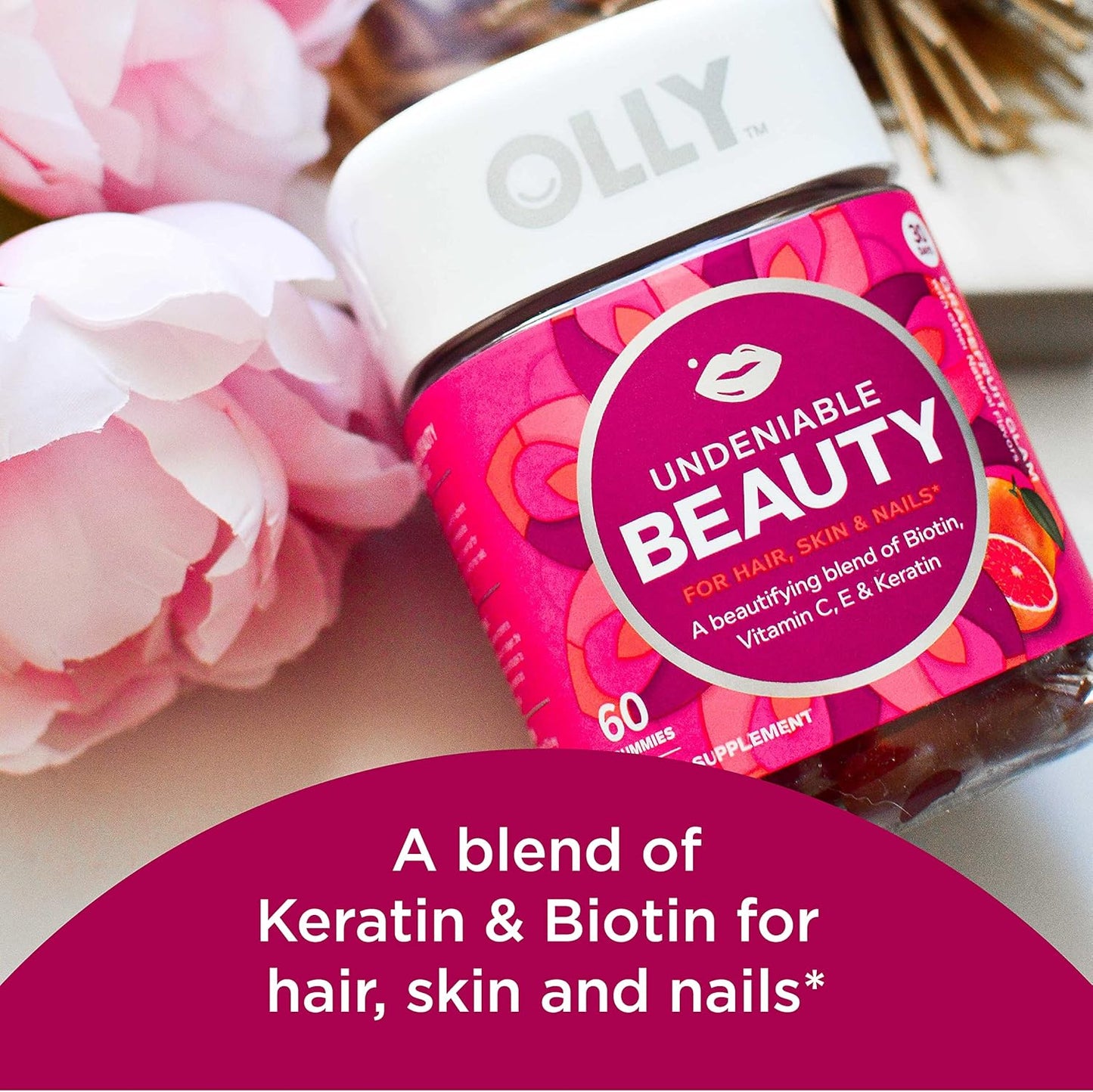 Fiber Gummy Rings with Prebiotic Fiber, FOS, Biotin, Vitamin C, Keratin for Digestive & Beauty Support