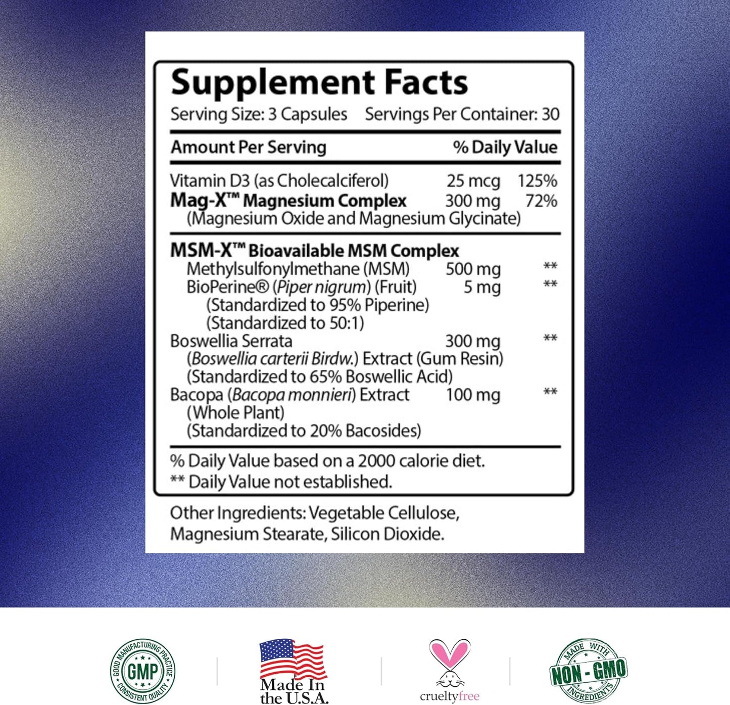 Fibro Support Supplement - 540 Capsules - MSM, Magnesium, Vitamin D3, BioPerine - Vegan Formula - 6 Months Supply