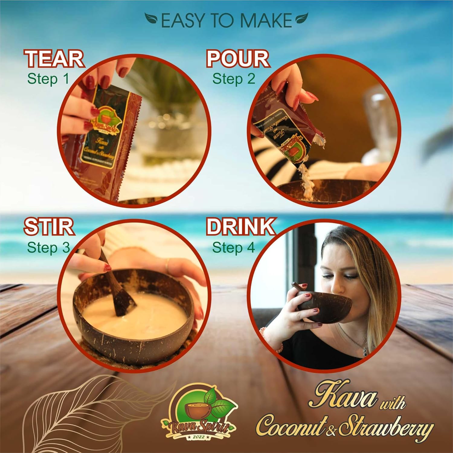 Fijian Noble Instant Kava Powder with Natural Coconut & Strawberry Powder - Premium Quality - 10% Kavalactones - 20 Packets - 14.1 oz Box