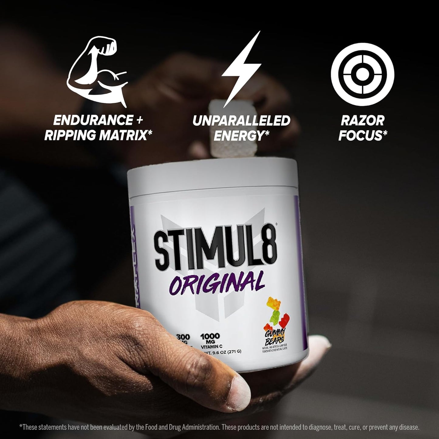 FINAFLEX STIMUL8 Original Pre-Workout Gummy Bears - Boost Energy & Strength with Caffeine, Beta-Alanine, Vitamin C - 35 Servings for Men & Women