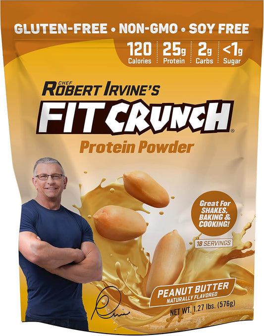 FITCRUNCH Tri-Blend Whey Protein: Keto-Friendly, Low-Calorie, High-Protein, Gluten-Free, Soy-Free - 18 Servings (Peanut Butter)