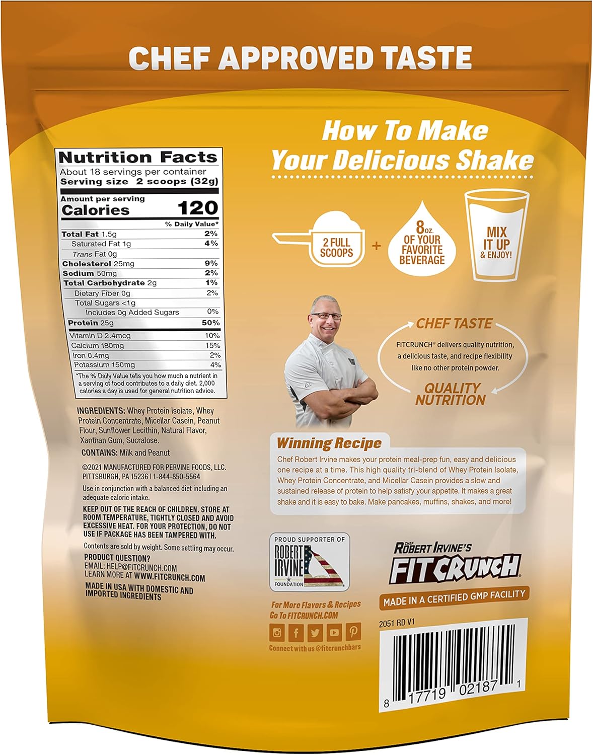 FITCRUNCH Tri-Blend Whey Protein: Keto-Friendly, Low-Calorie, High-Protein, Gluten-Free, Soy-Free - 18 Servings (Peanut Butter)