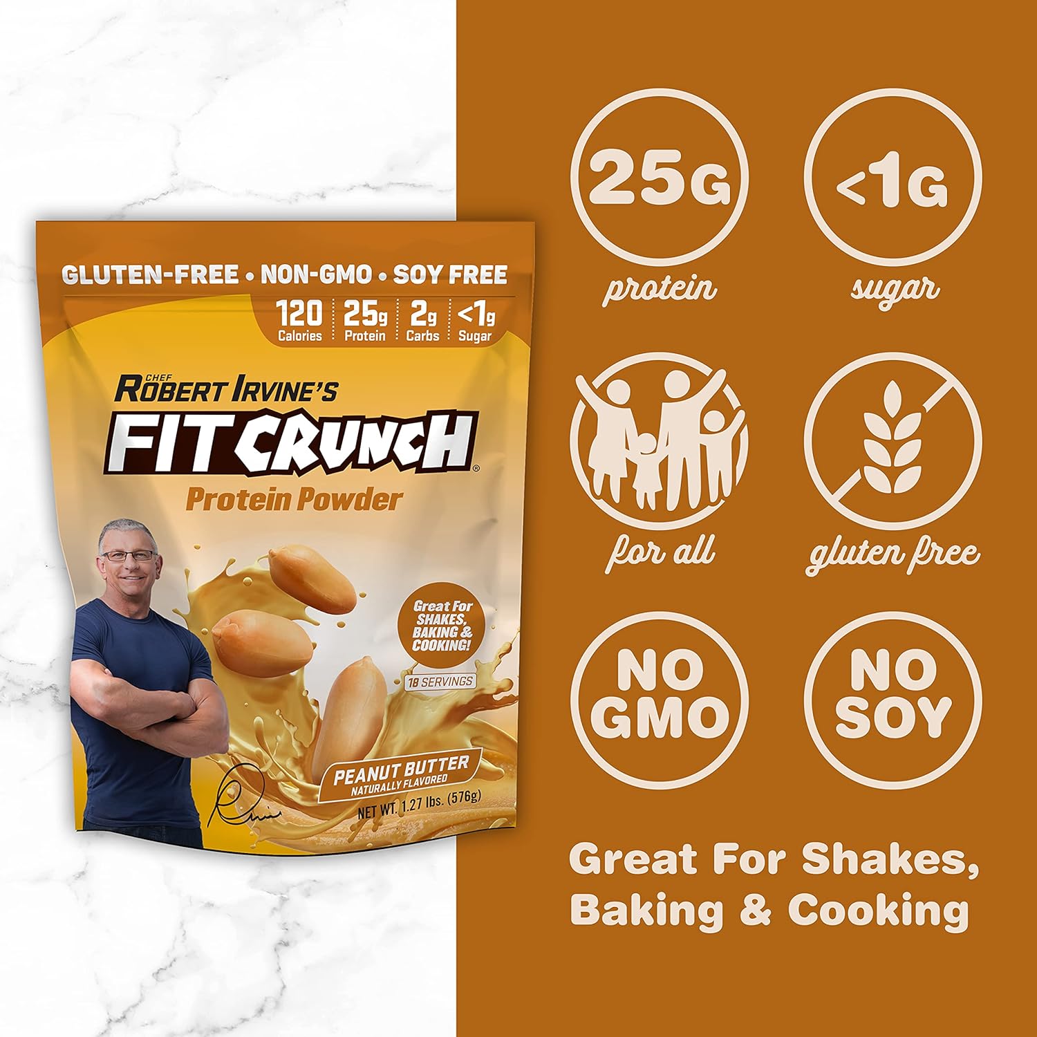 FITCRUNCH Tri-Blend Whey Protein: Keto-Friendly, Low-Calorie, High-Protein, Gluten-Free, Soy-Free - 18 Servings (Peanut Butter)