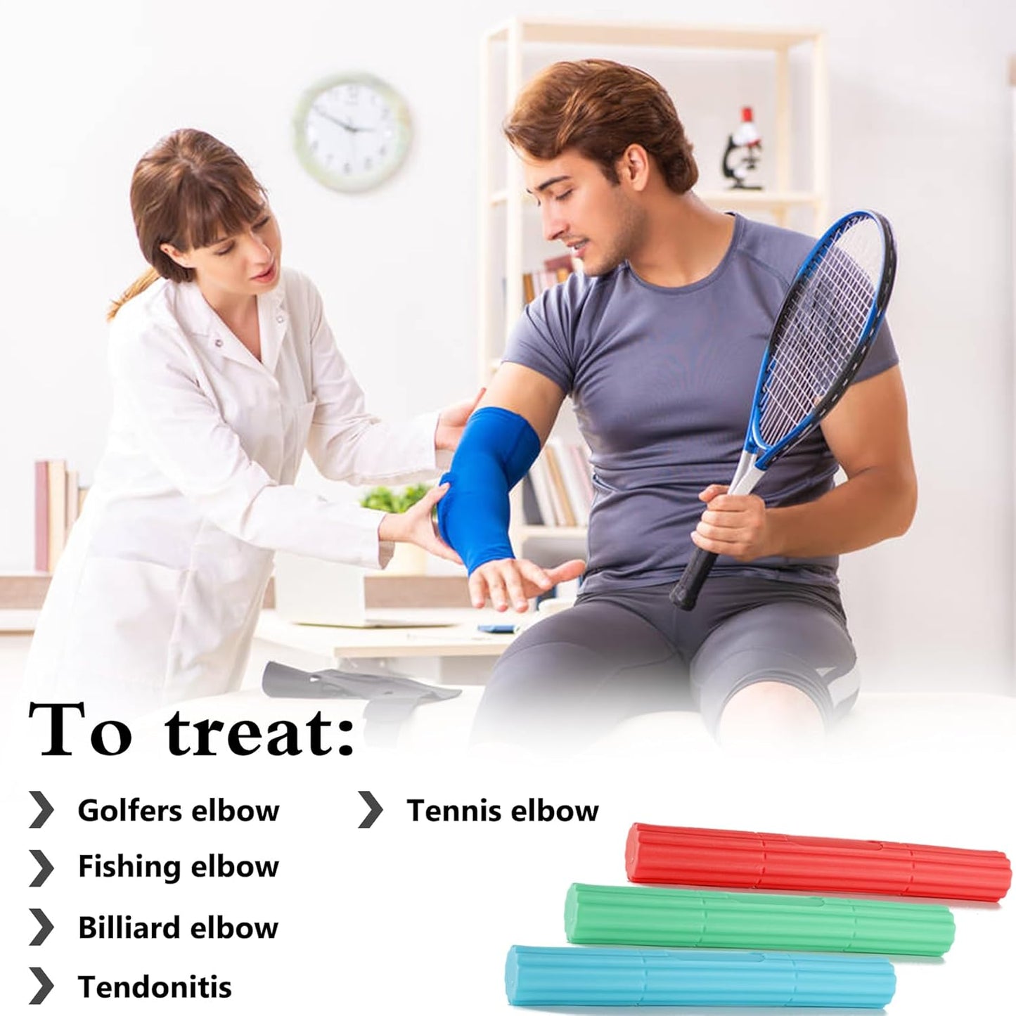 Flex Therapy Bar Strengthener for Tennis Elbow, Golfers Elbow, Tendonitis - Wrist, Forearm Pain Relief