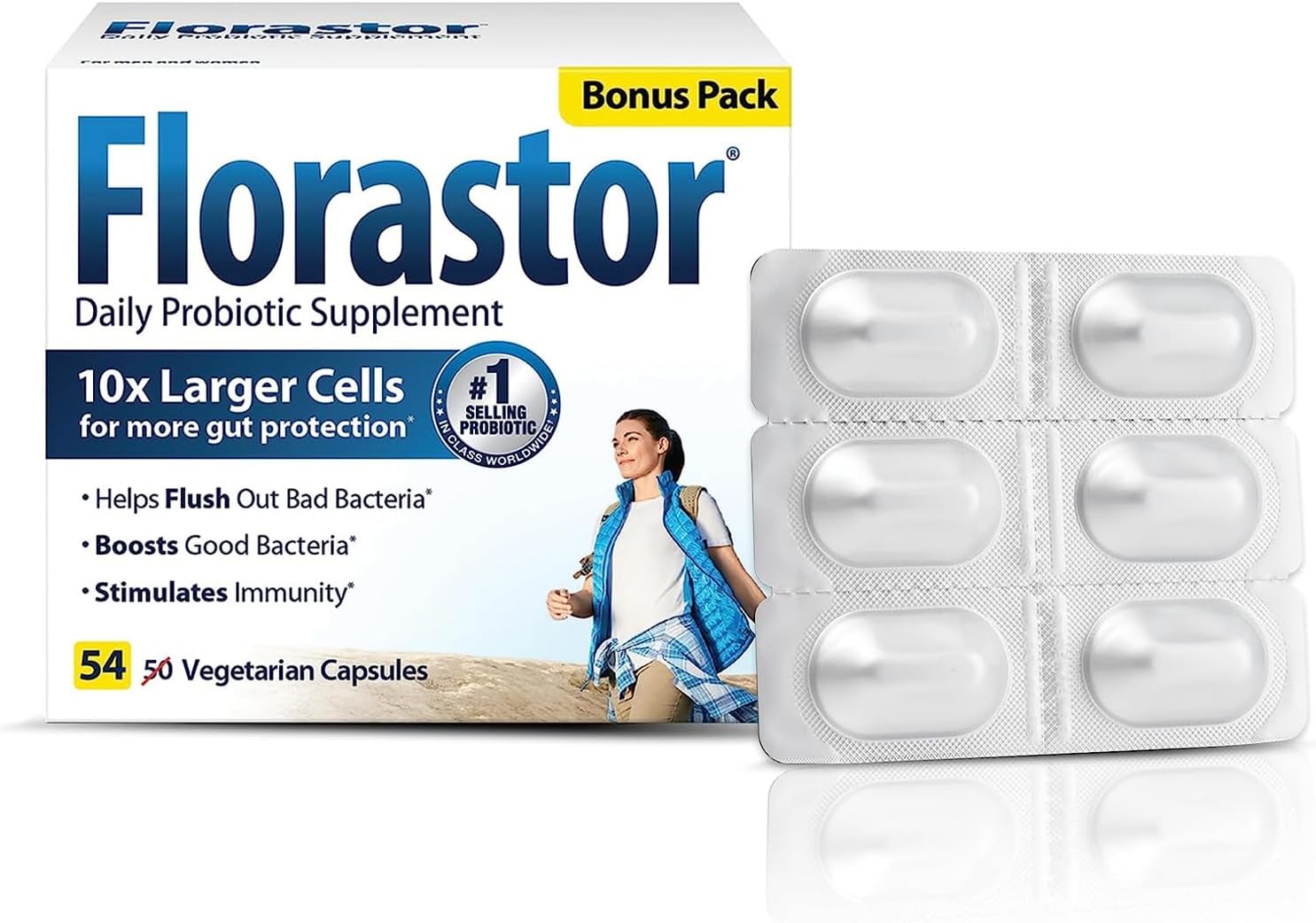 Florastor Probiotics Bundle for Digestive & Immune Health - 54 & 30 Capsules, Women & Men, Saccharomyces Boulardii CNCM I-745 Strain