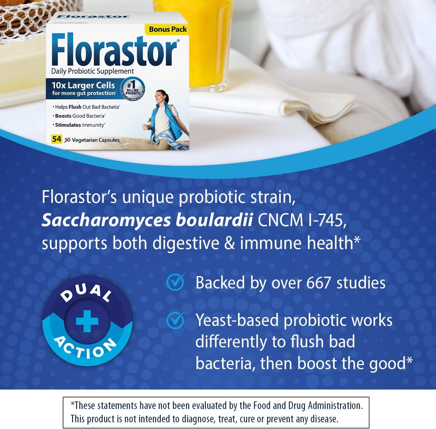 Florastor Probiotics Bundle for Digestive & Immune Health - 54 & 30 Capsules, Women & Men, Saccharomyces Boulardii CNCM I-745 Strain
