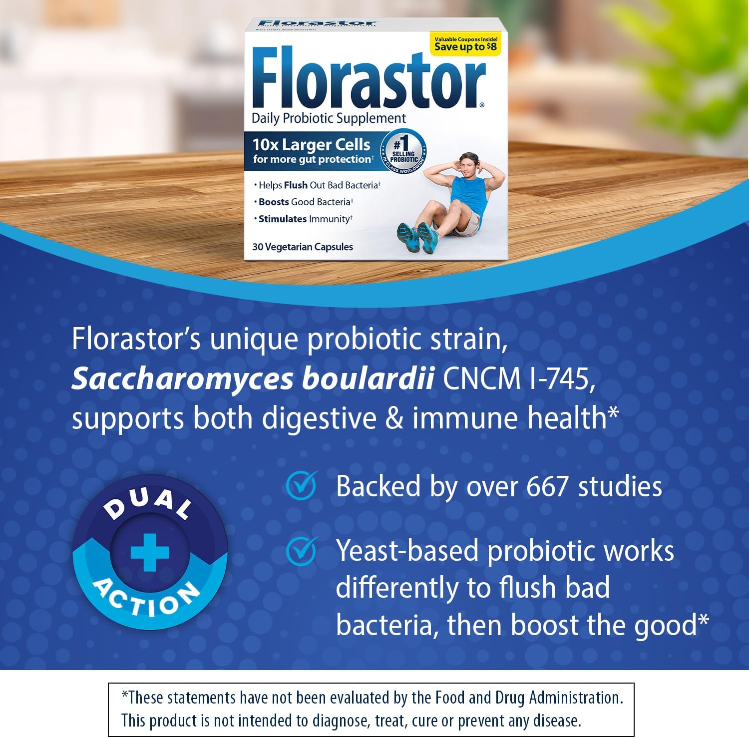 Florastor Probiotics Bundle for Digestive & Immune Health - 54 & 30 Capsules, Women & Men, Saccharomyces Boulardii CNCM I-745 Strain