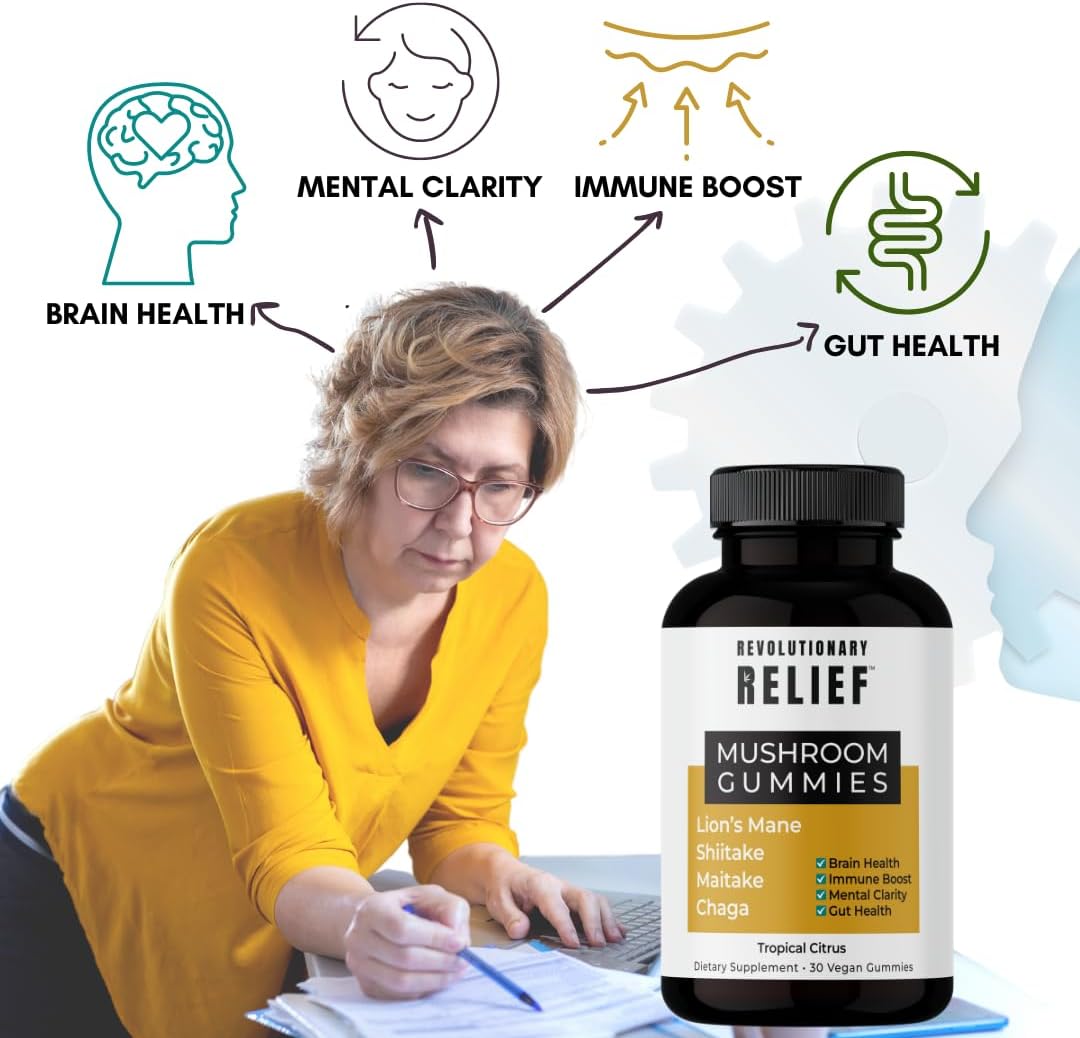 Focus, Clarity, and Immune Support Mushroom Extract Gummies with Lion’s Mane, Shiitake, Chaga & Maitake - Vegan, Keto-Friendly, Tropical Citrus Flavor