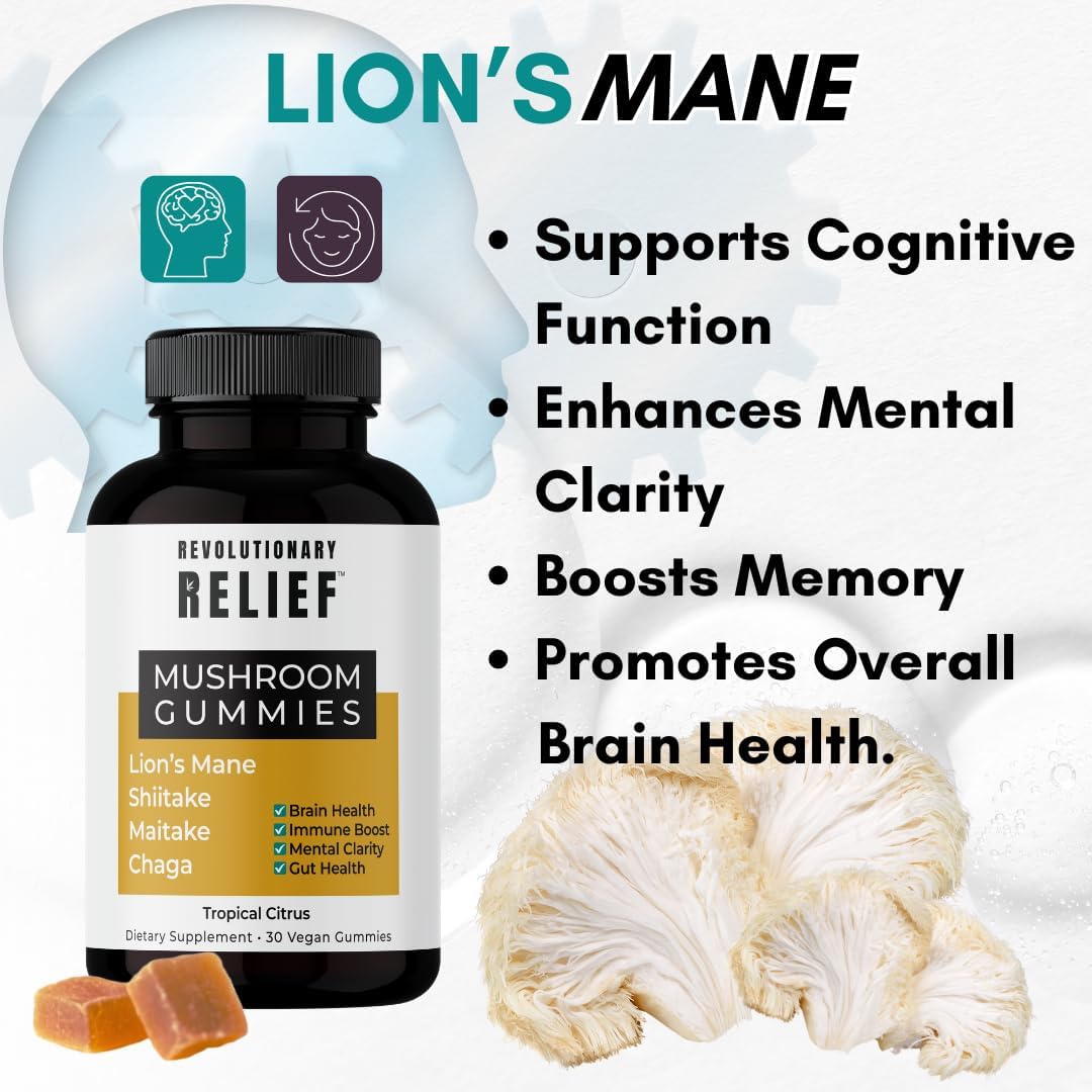 Focus, Clarity, and Immune Support Mushroom Extract Gummies with Lion’s Mane, Shiitake, Chaga & Maitake - Vegan, Keto-Friendly, Tropical Citrus Flavor