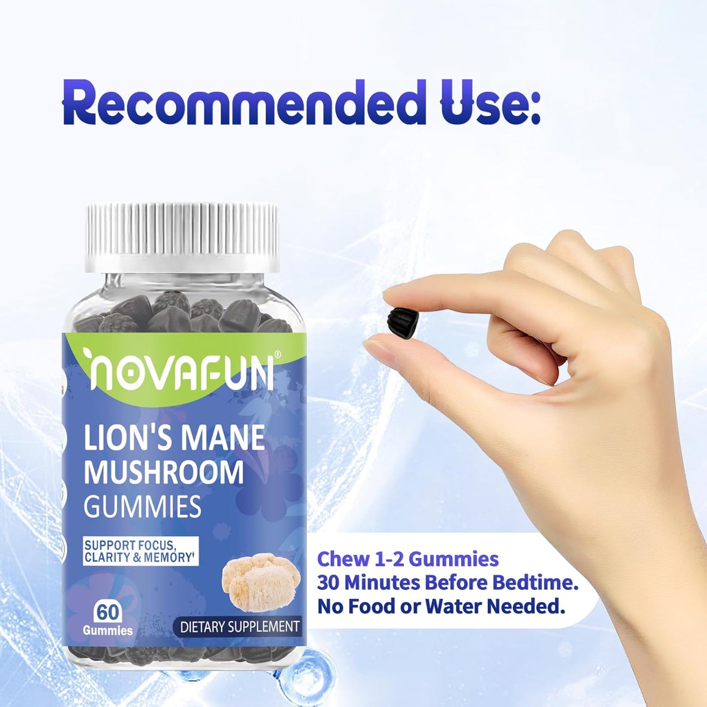 Focus & Cognitive Support Gummies - 1000mg Lion's Mane Mushroom, Vegetarian, Gluten-Free, Mixed Berry Flavor - 60 Count
