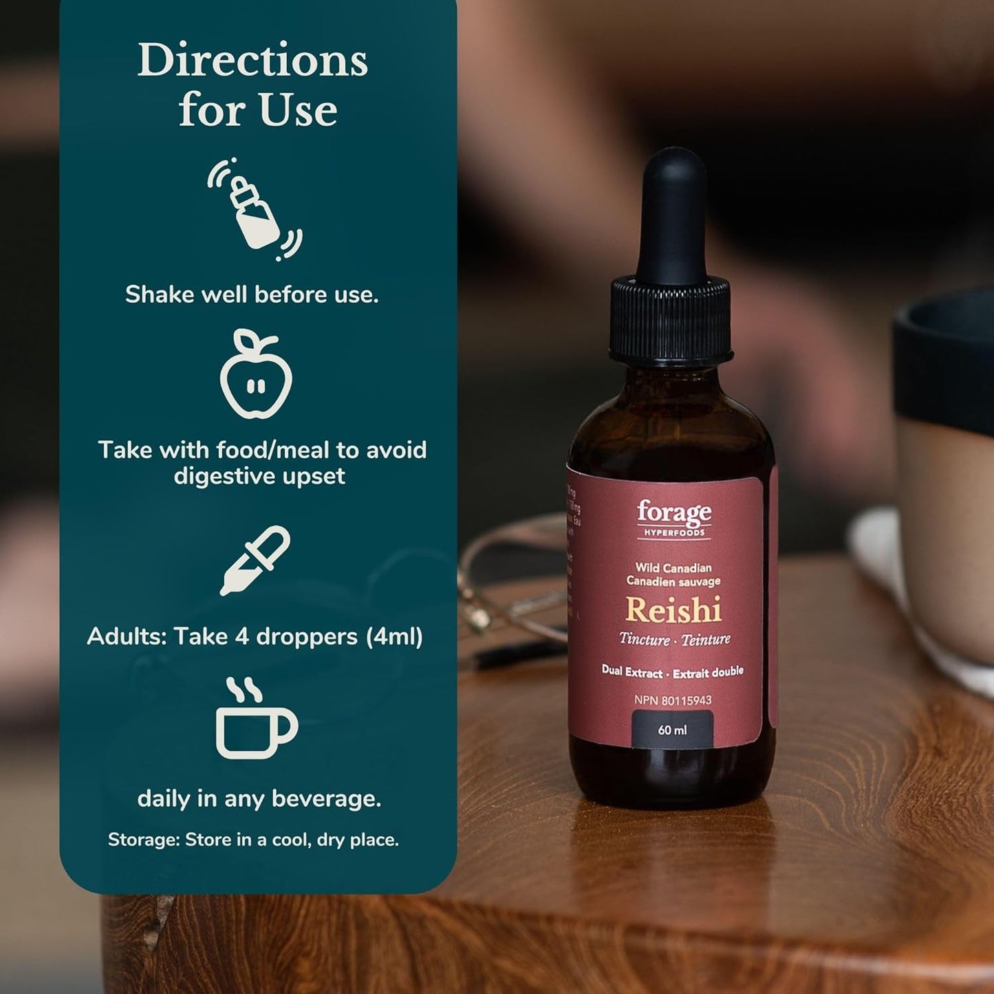 Forage Hyperfoods Reishi Mushroom Tincture - Immune Support & Stress Relief - Dual Extract - 60ml