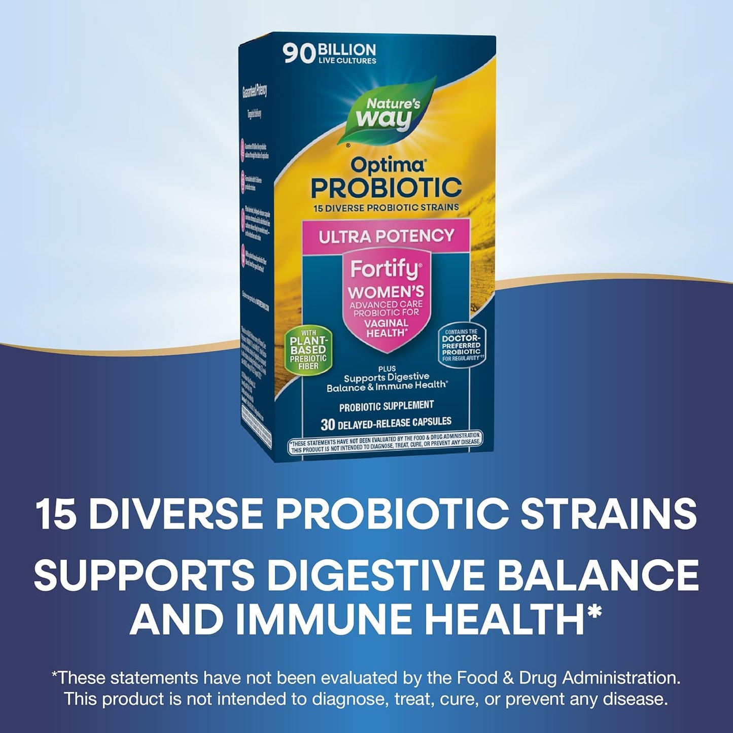 Fortify Optima Probiotic for Women - 90 Billion Live Cultures, Supports Vaginal & Digestive Health - 30 Capsules