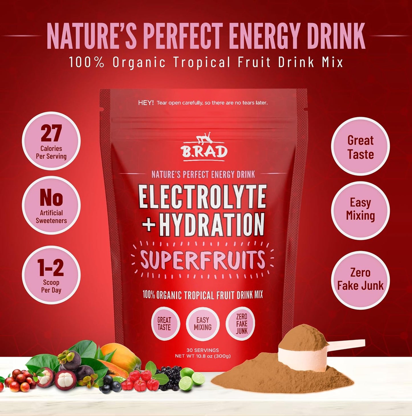 Freeze-Dried High-Antioxidant Tropical Fruit Powder for Hydration & Energy - 10.8 oz, 30 Servings