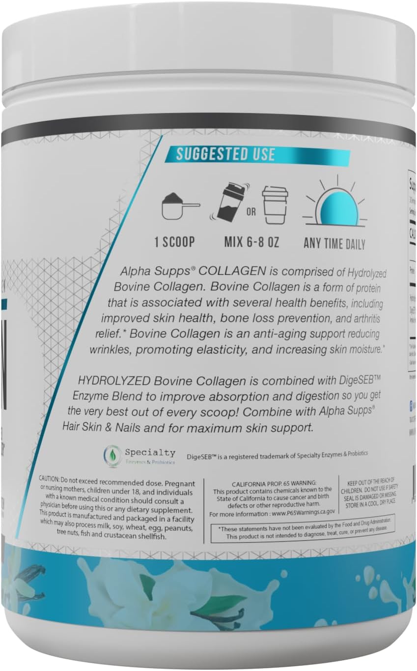 French Vanilla Collagen Peptides Powder with Digestive Enzymes - 30 Servings for Men & Women
