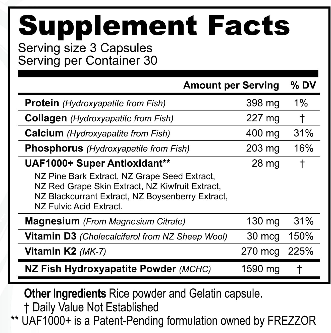 FREZZOR Calcium Plus with UAF1000+ Super Antioxidant for Bone Health, Supports Body Weight, Essential Minerals, 450 caps, 5 Month Supply