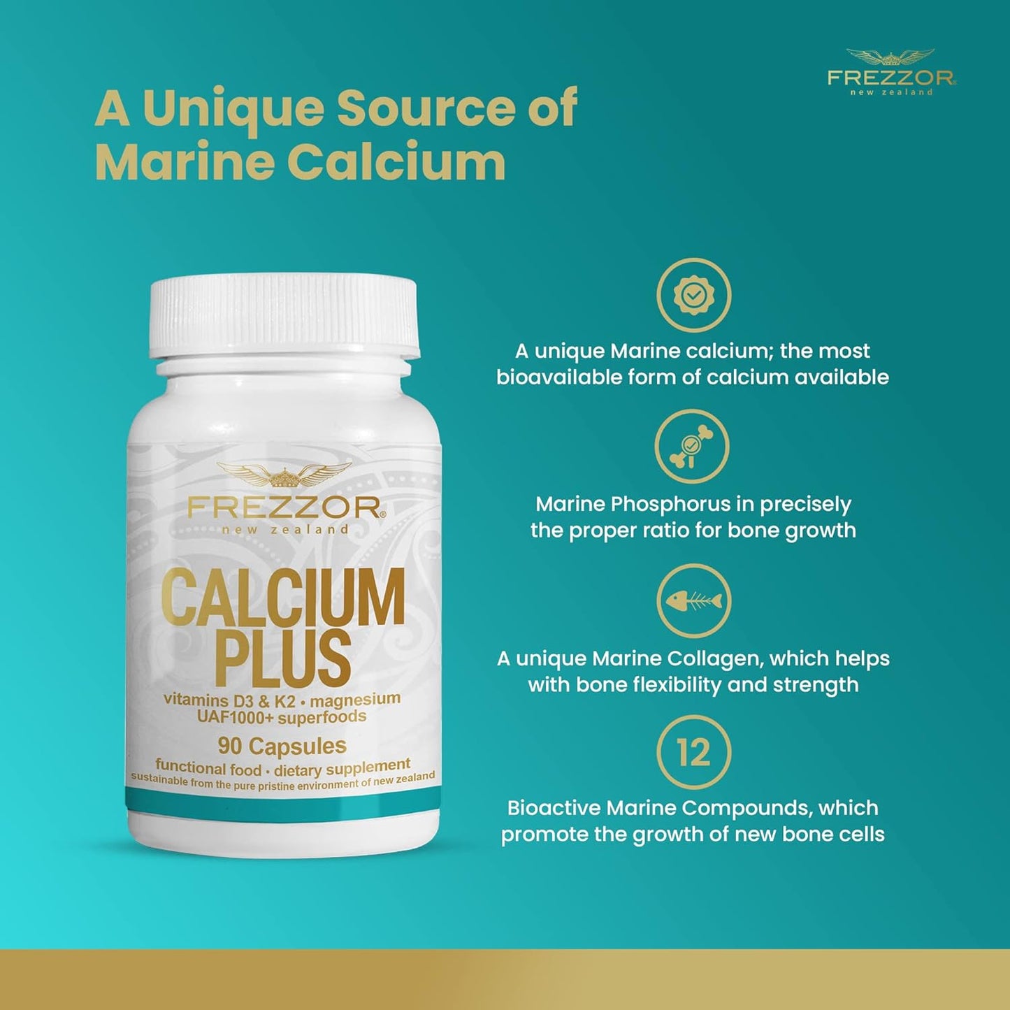 FREZZOR Calcium Plus with UAF1000+ Super Antioxidant for Bone Health, Supports Body Weight, Essential Minerals, 450 caps, 5 Month Supply
