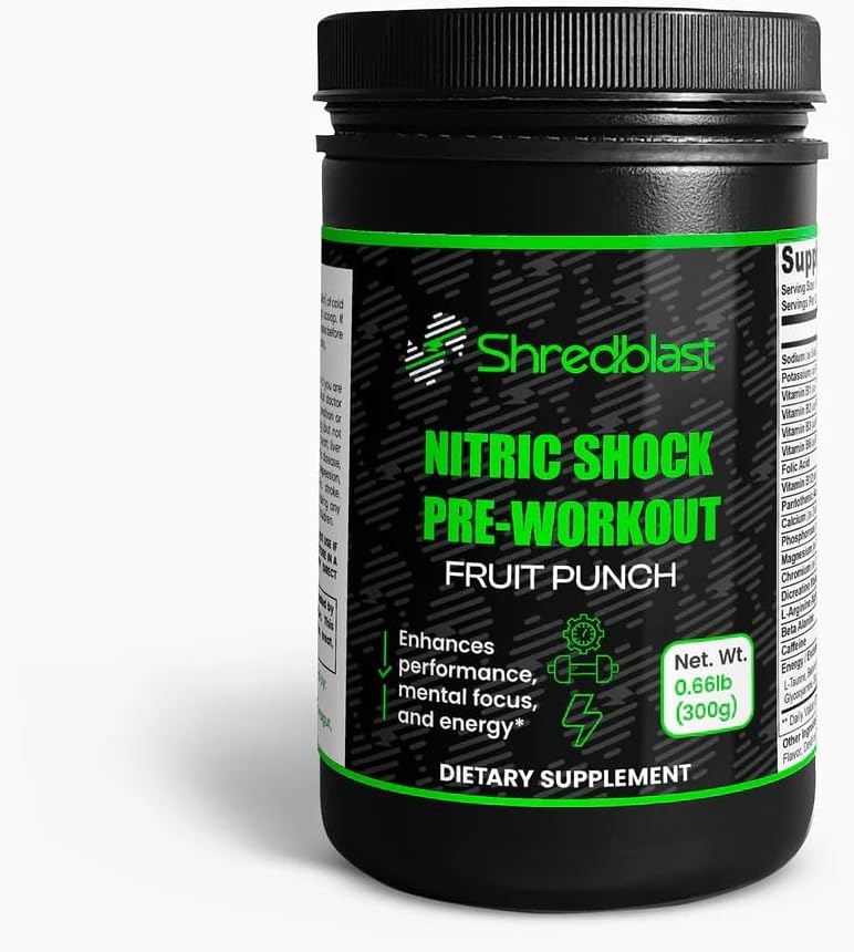 Fruit Punch Shredblast Pre-Workout Powder - Energy & Focus Formula, Keto-Friendly, 30 Servings