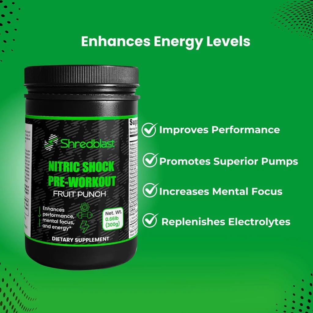 Fruit Punch Shredblast Pre-Workout Powder - Energy & Focus Formula, Keto-Friendly, 30 Servings