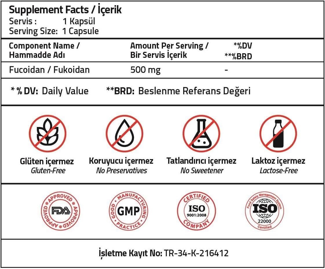 Fucoidan 500 mg Capsules - High Quality Extract from Validus (30 Count)