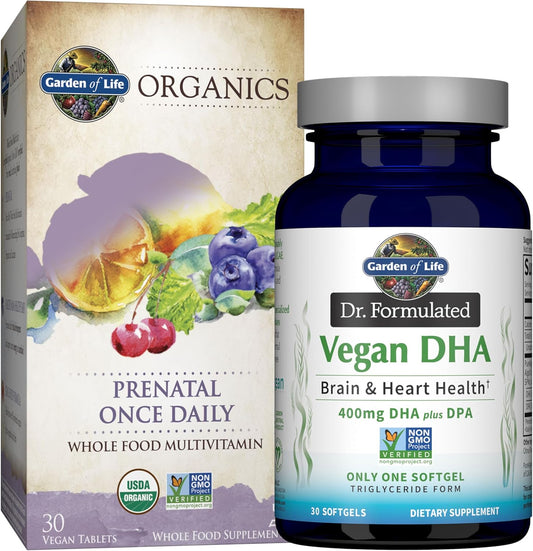 Garden of Life Vegan DHA + Prenatal Multi Bundle: Dr Formulated DHA + Prenatal Multivitamins for Women's Health
